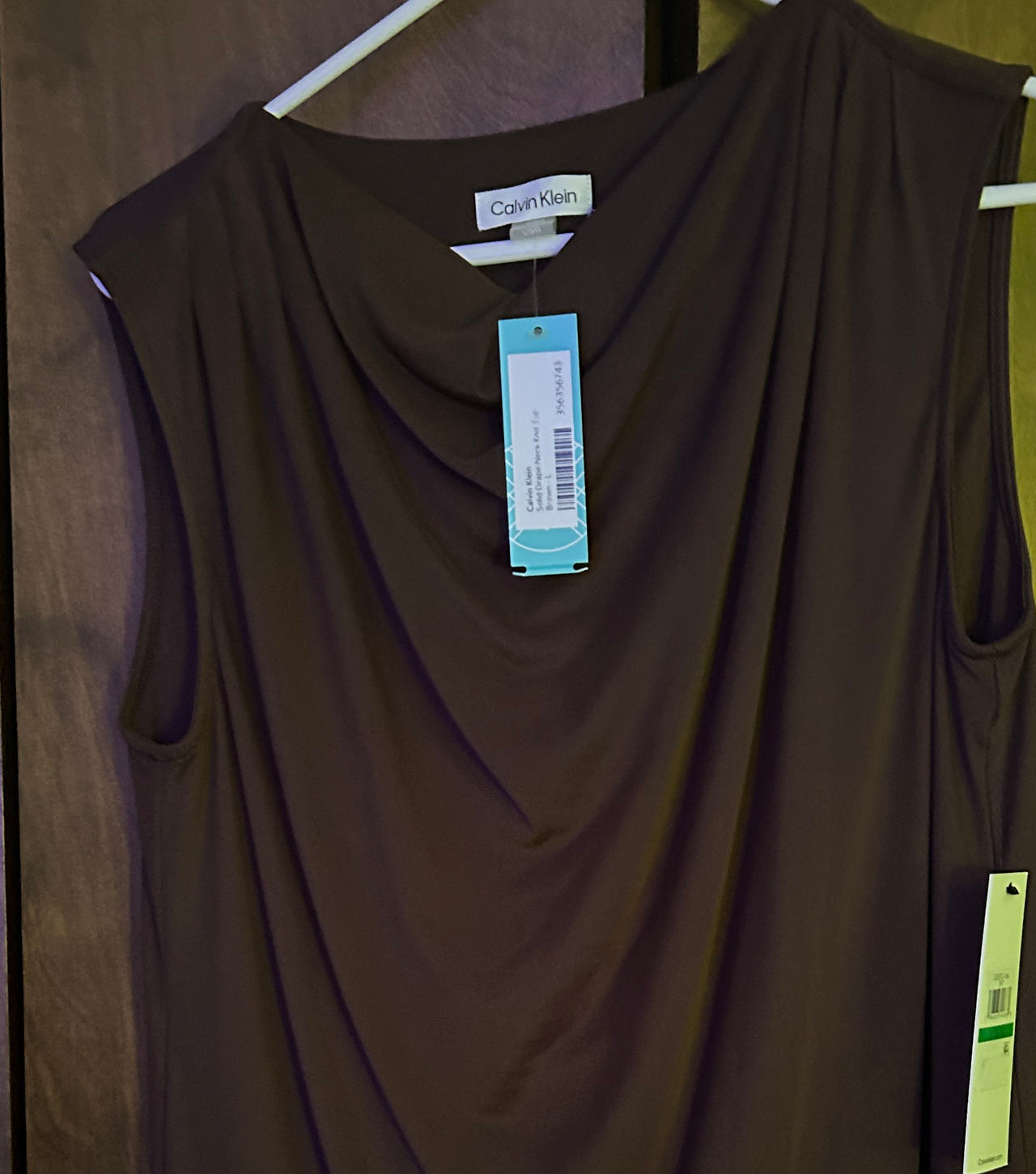 Calvin Klein Solid Drape Neck Knit Top
