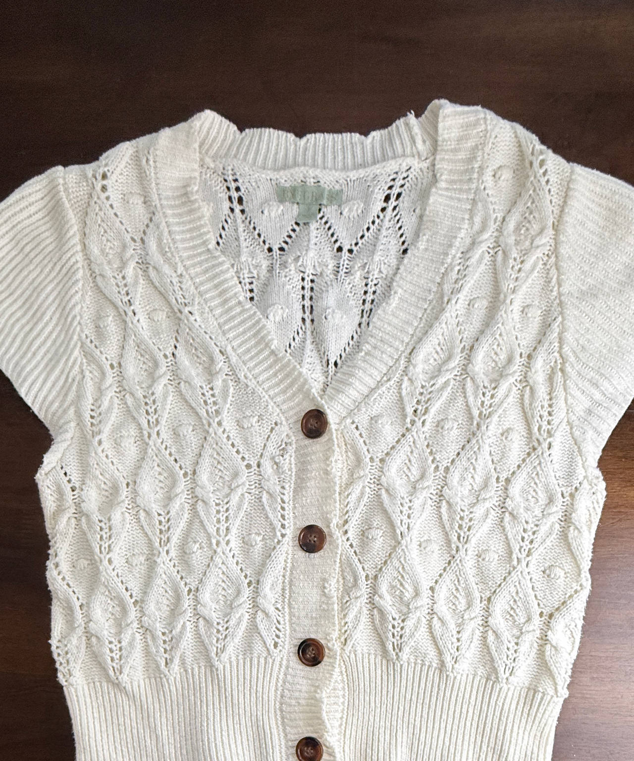 Ryegrass Short Sleeve Pointelle Cardigan large