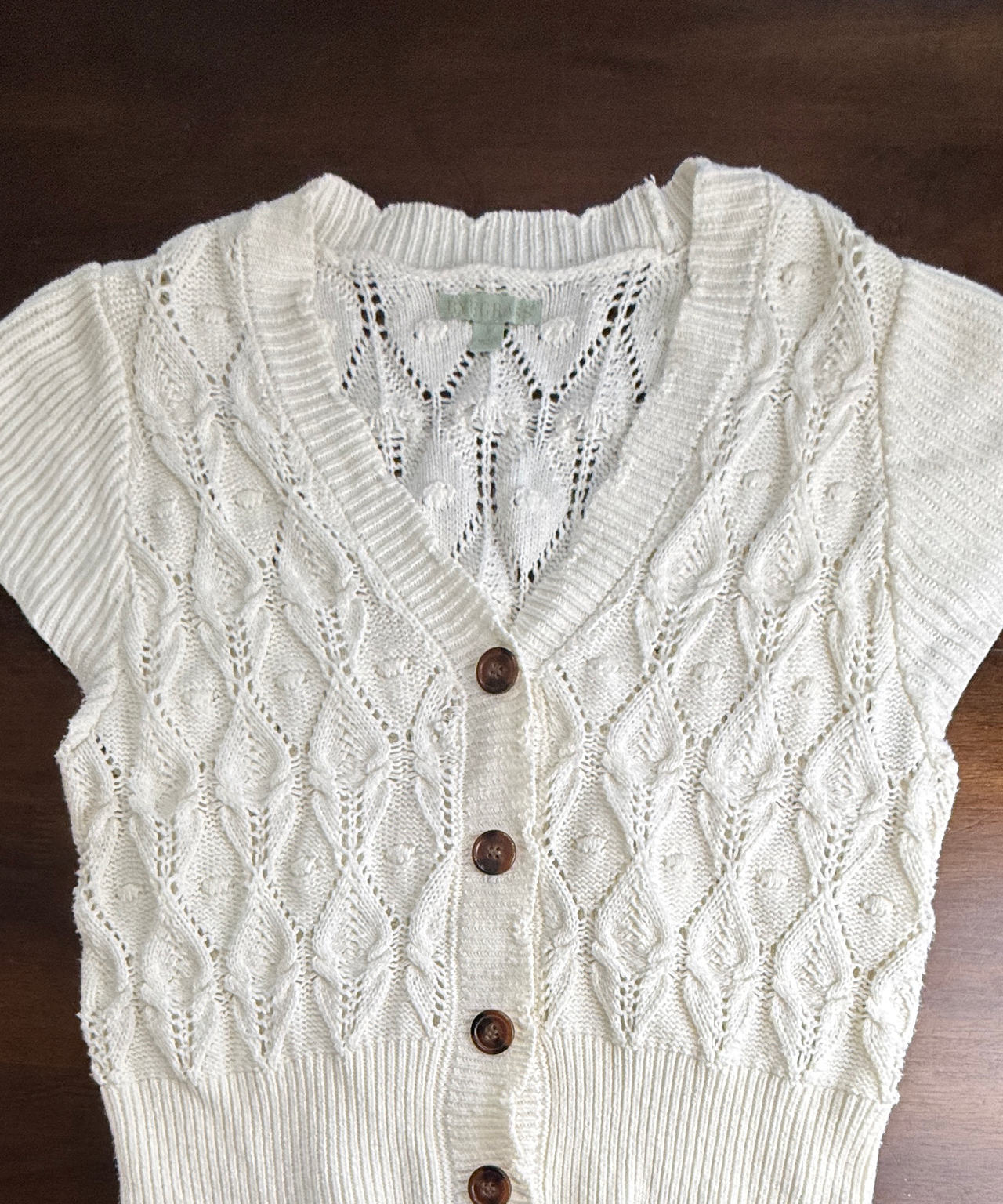 Ryegrass Short Sleeve Pointelle Cardigan large