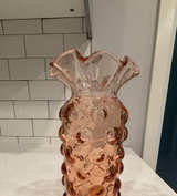 Fenton Pink Hobnail Ruffled Glass Vase - Image 1