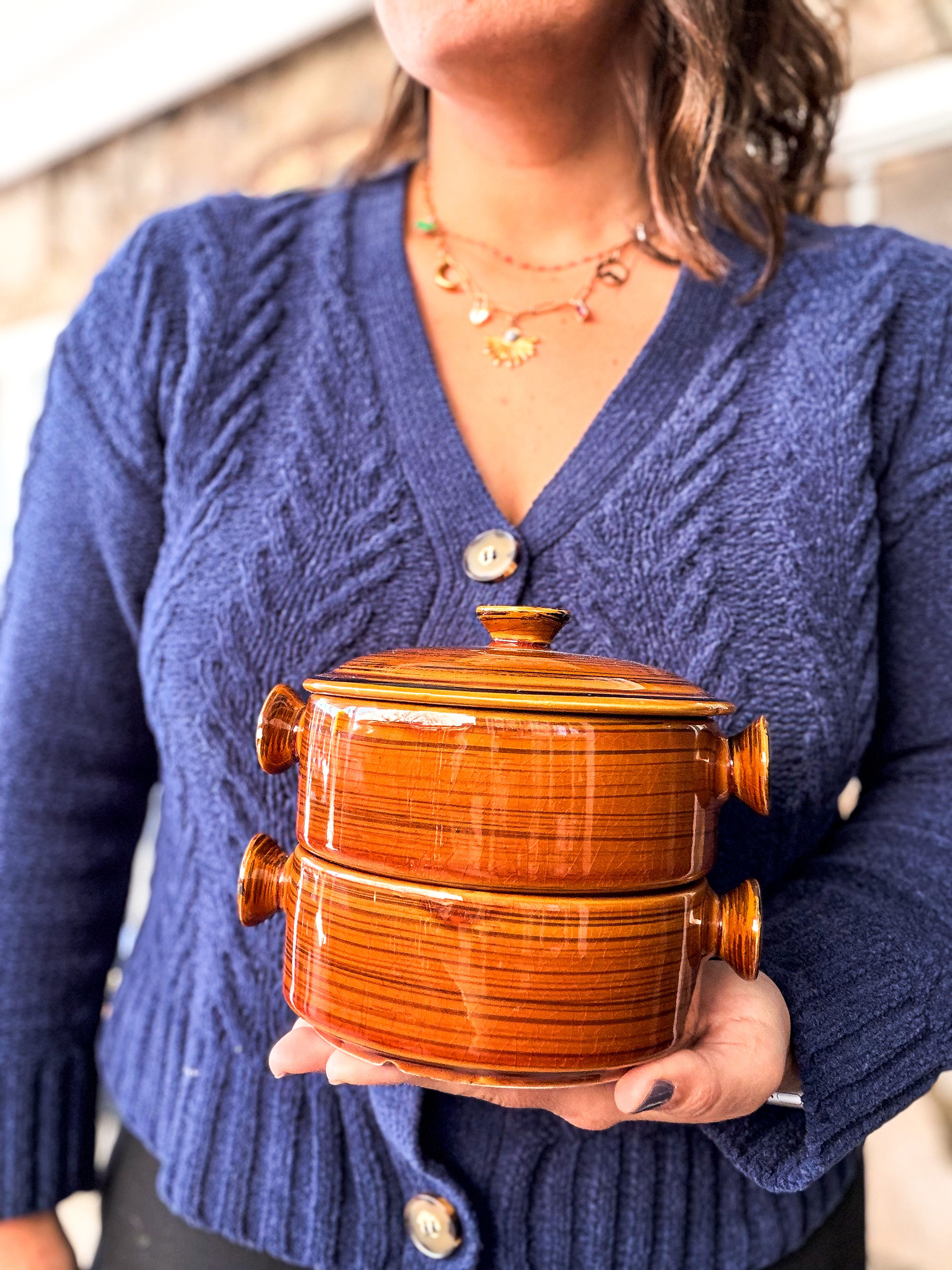 Vintage Brittany Onyx Oven-Proof Stoneware Crocks – Pair (One Decorative) - Image 2