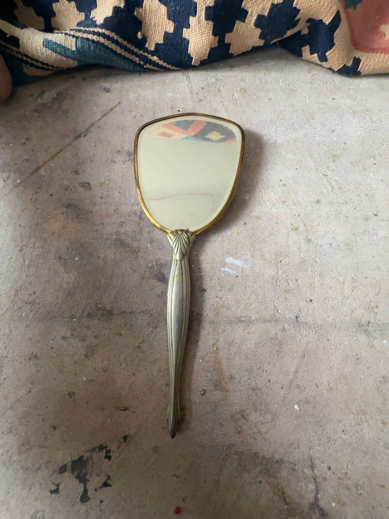 Vintage Gold Tone Victorian Style Hand Held Vanity Mirror with Floral Back
