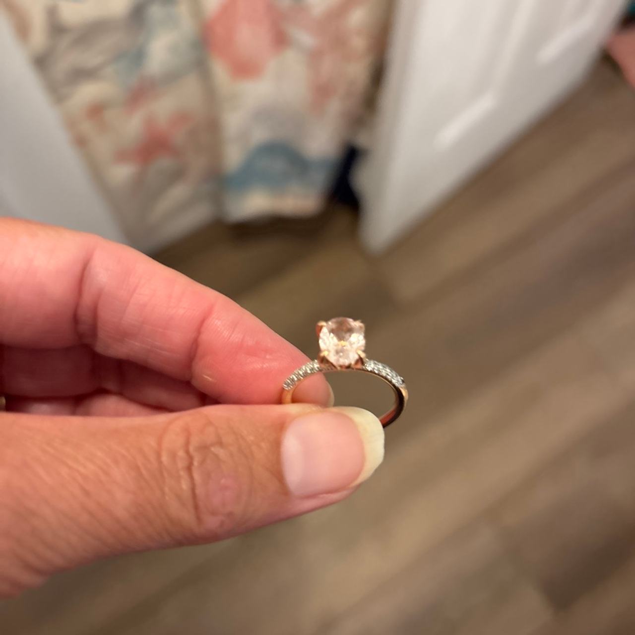 10K Rose Gold Oval Morganite and Diamond Pave Ring