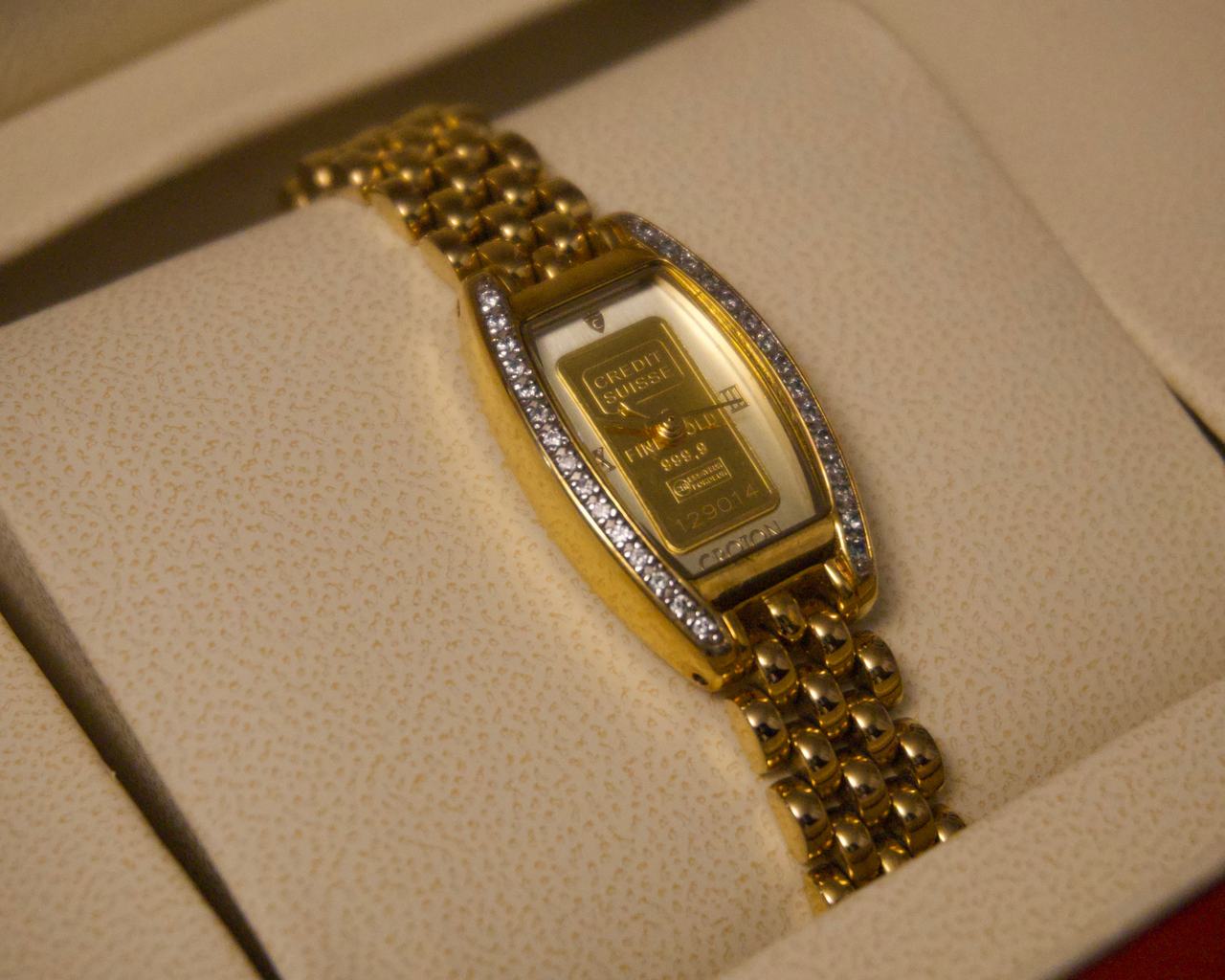 Croton Ladies Watch – Genuine Credit Suisse 1 g Gold Ingot Dial with Diamond