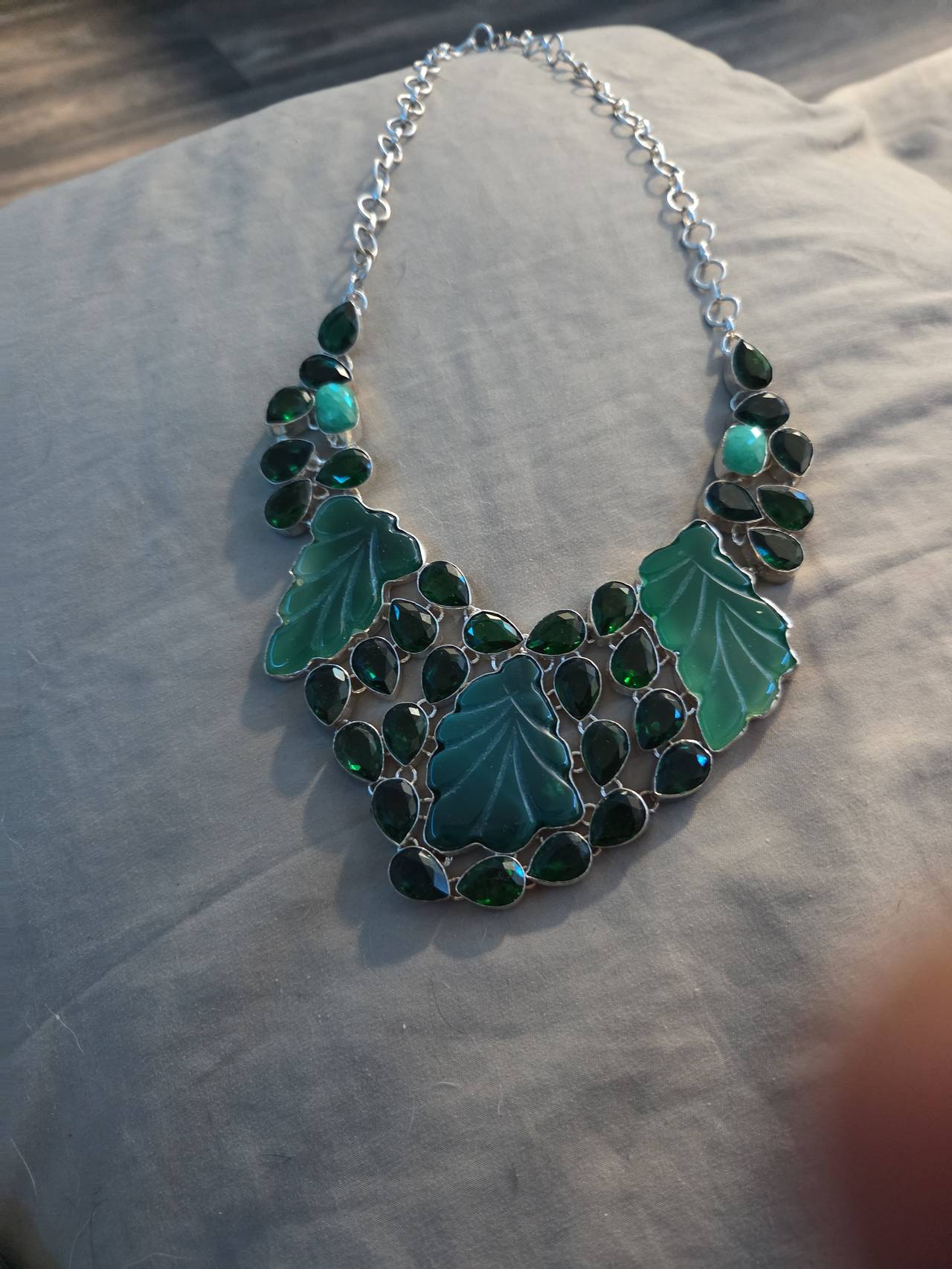 Green Leaf Statement Bib Necklace