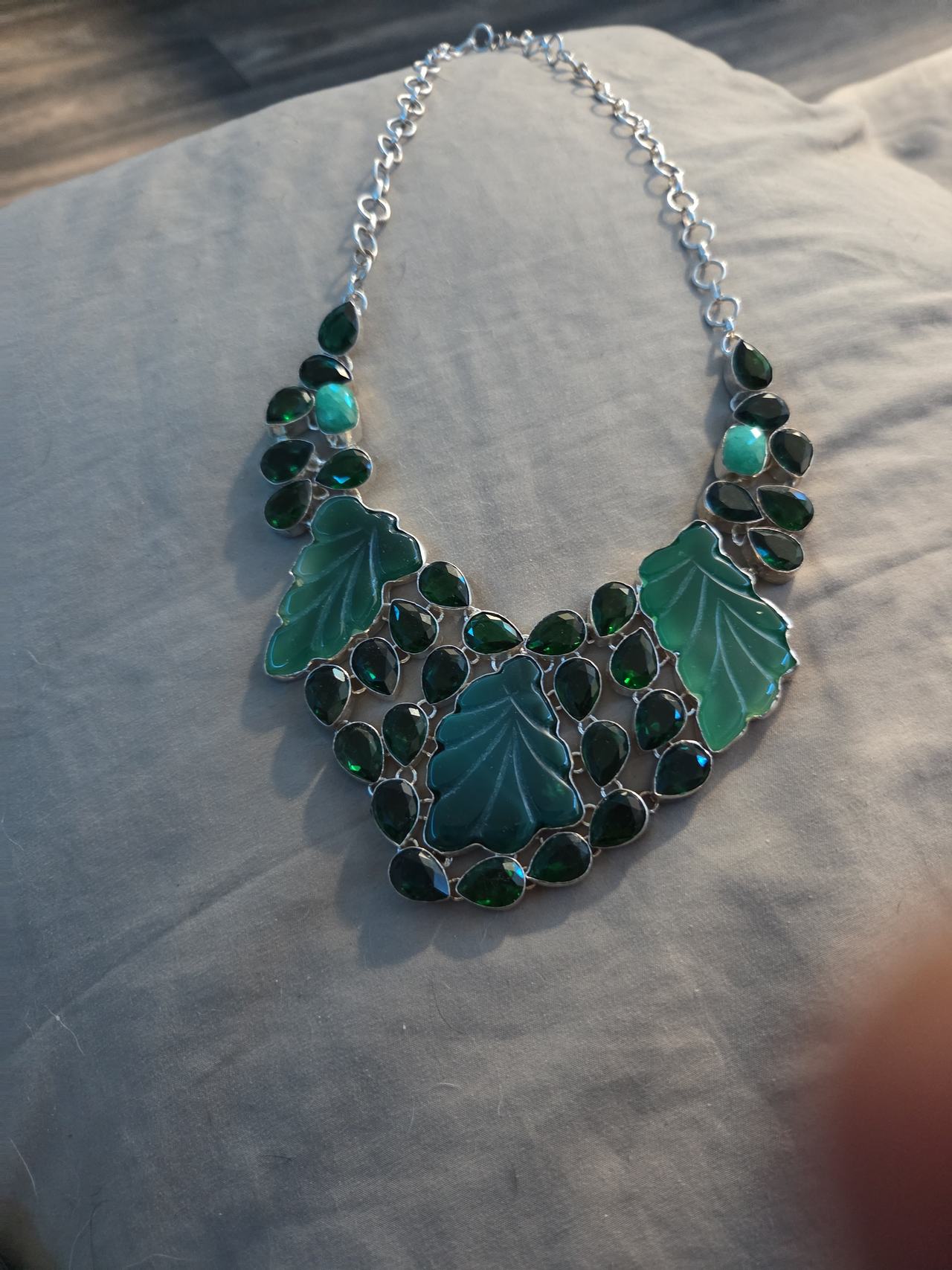 Green Leaf Statement Bib Necklace