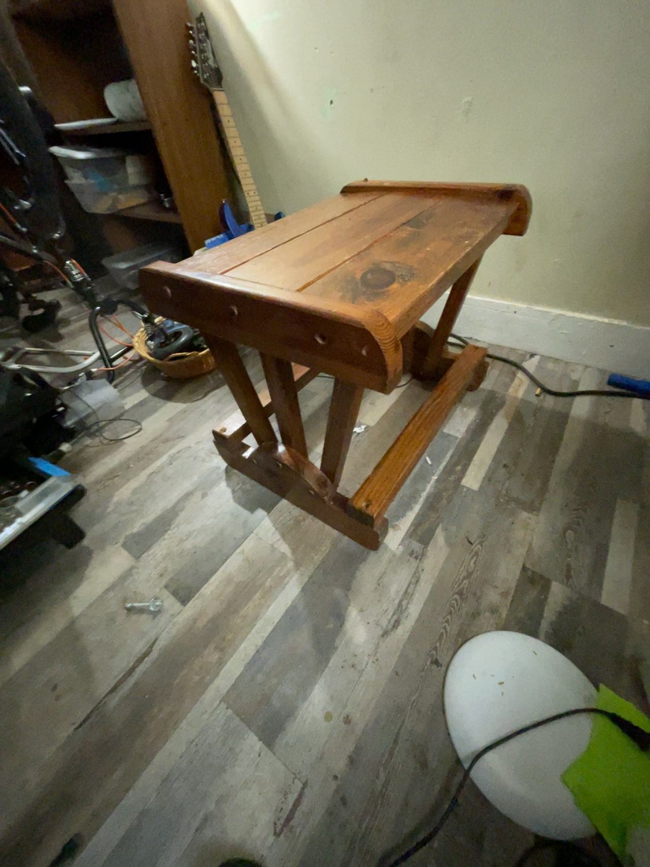 Mid Century Brutalist Farmhouse Style Pine Trestle Cocktail Table