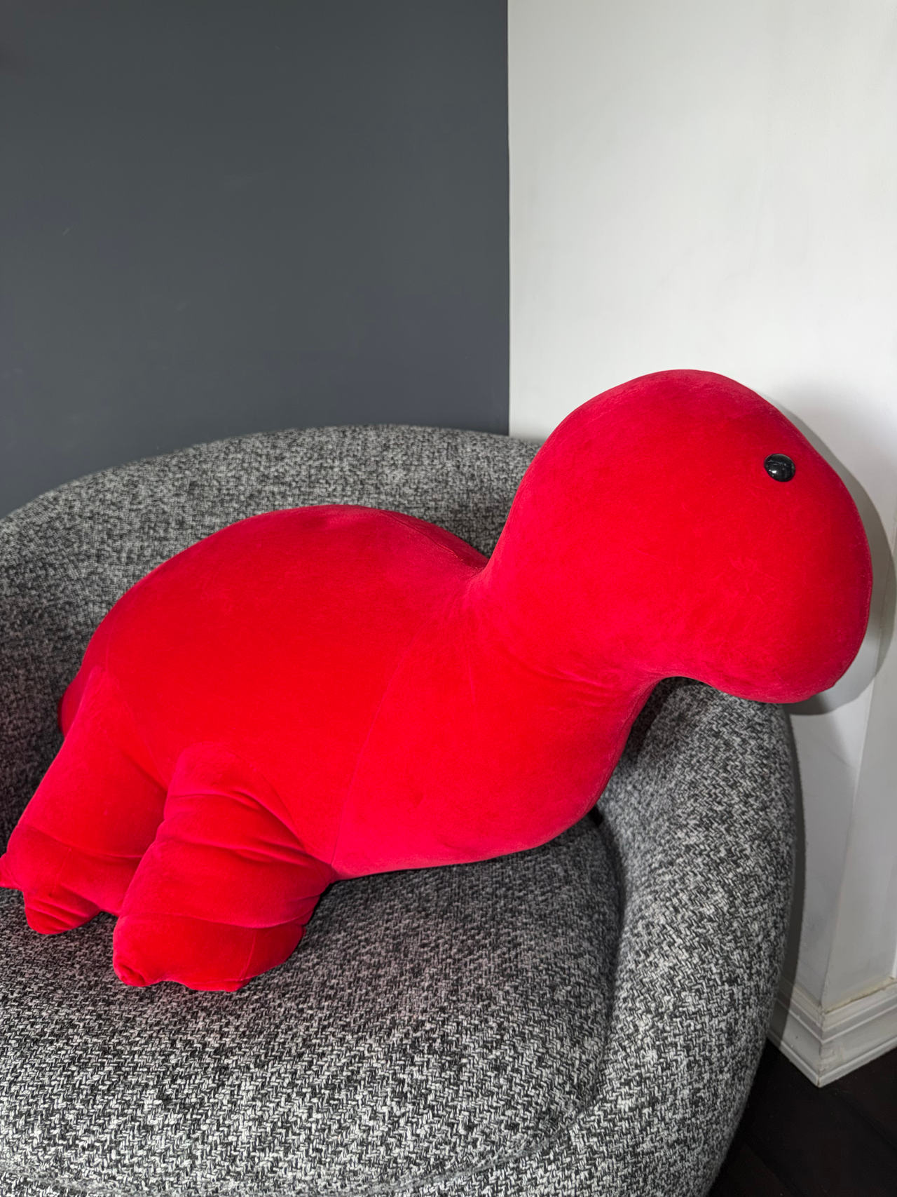 80s HUGE 3 FEET Red Dinosaur Plush Toy Manhattan Toy Velvet Large Brontosaurus