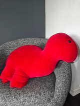 80s HUGE 3 FEET Red Dinosaur Plush Toy Manhattan Toy Velvet Large Brontosaurus - Image 1