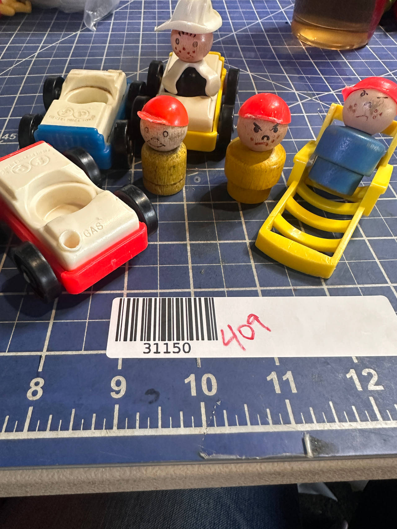 Fisher-Price Little People Vintage Wood Figures and Cars. 409