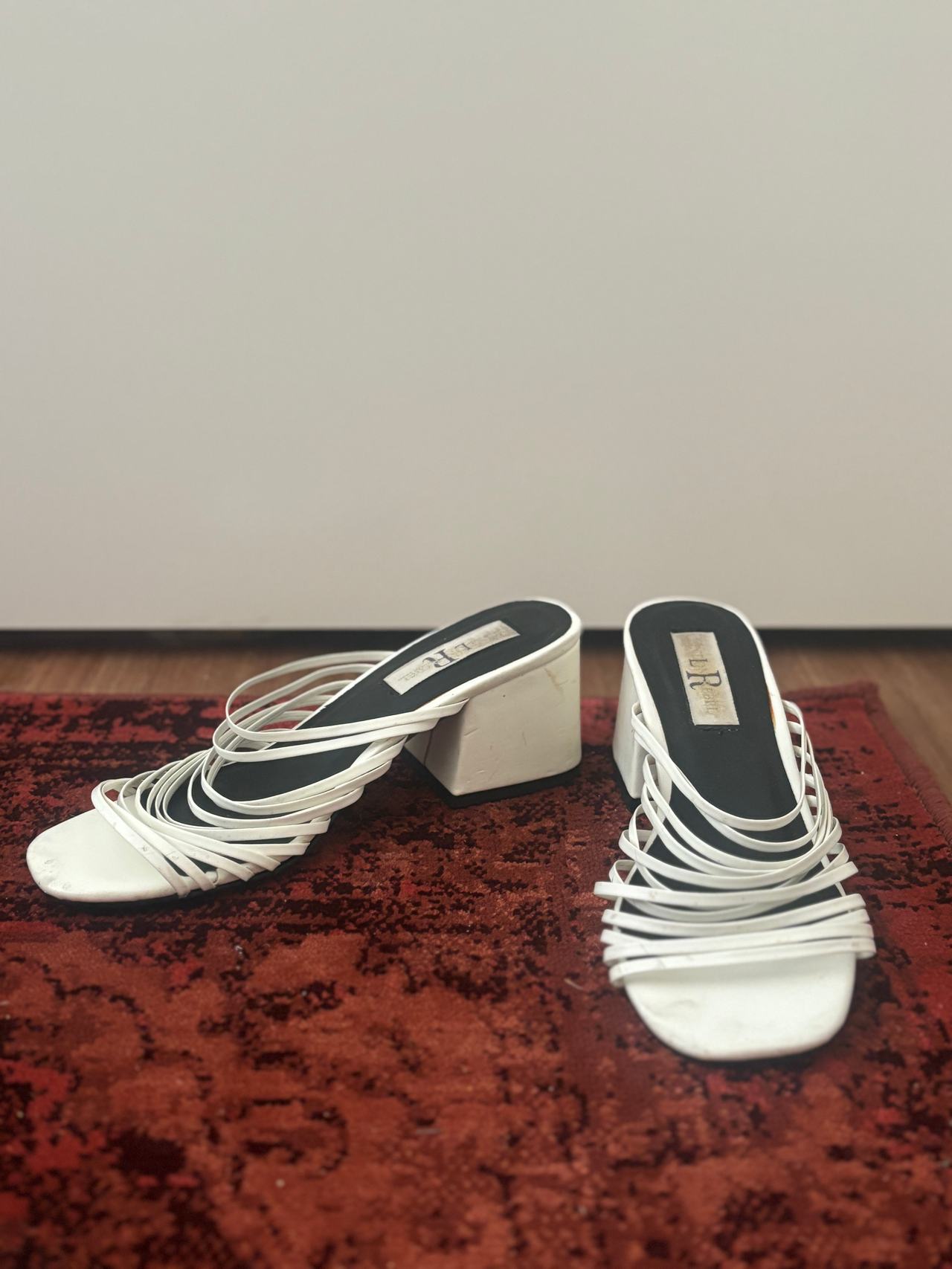 London Rebel White Strappy Block Heels