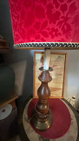 Vintage Table Lamp with Red Damask Shade - Image 4