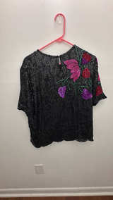 Royal Collections Vintage Sequin Floral Silk Blouse - Image 2
