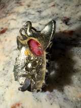 Vintage Gold Tone Owl Head Pendant with Red Stones - Image 3