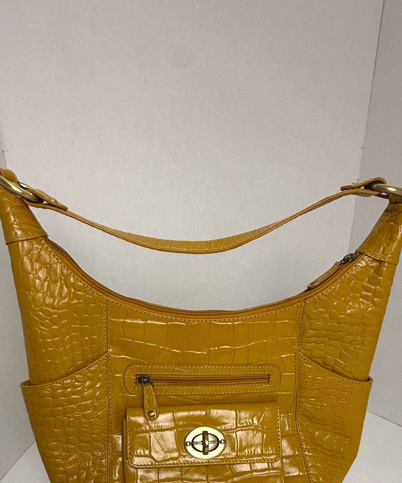 Michael Rome Designs Leather Croc Embossed Hobo Shoulder Bag