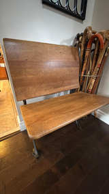 Vintage Cast Iron & Wood Folding School Desk with Chair - Image 2