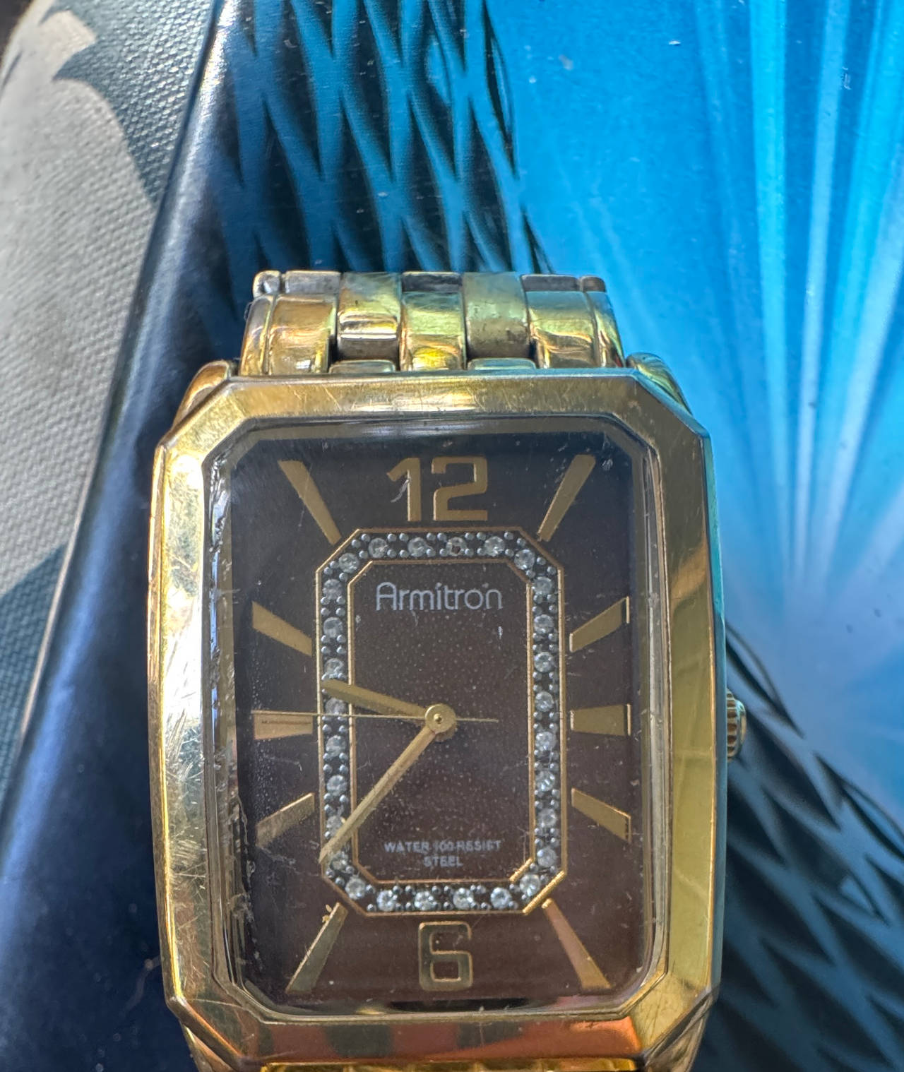 Armitron Gold-Tone Rectangular Crystal Accent Watch