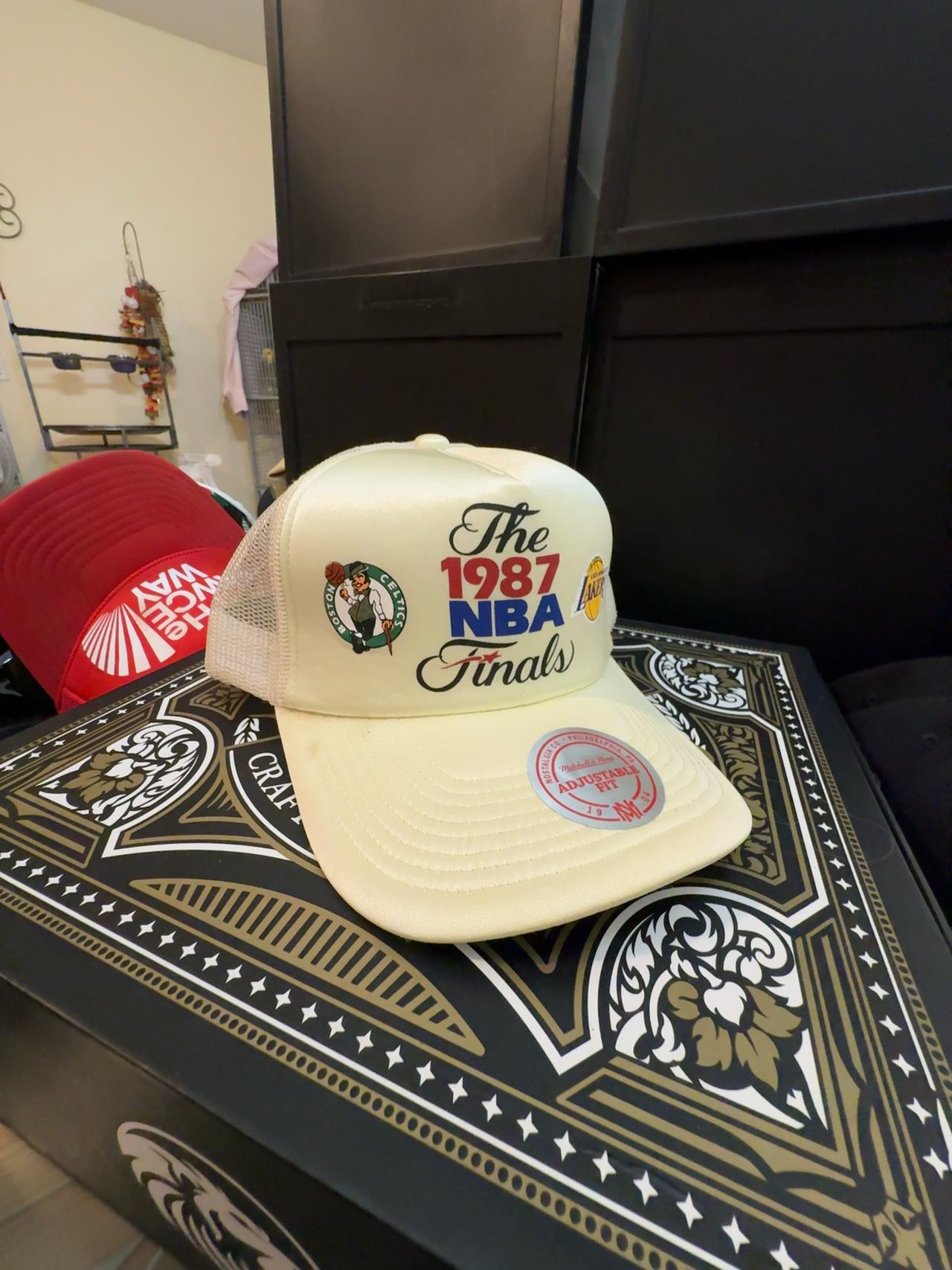 Mitchell & Ness 1987 NBA Finals Lakers vs Celtics White Trucker Snapback Hat