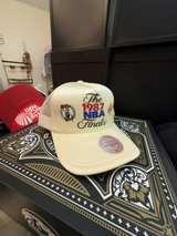 Mitchell & Ness 1987 NBA Finals Lakers vs Celtics White Trucker Snapback Hat - Image 1