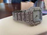 Iced Out Square Roman Numeral silver rhinestone stainless steel Watch - Image 3
