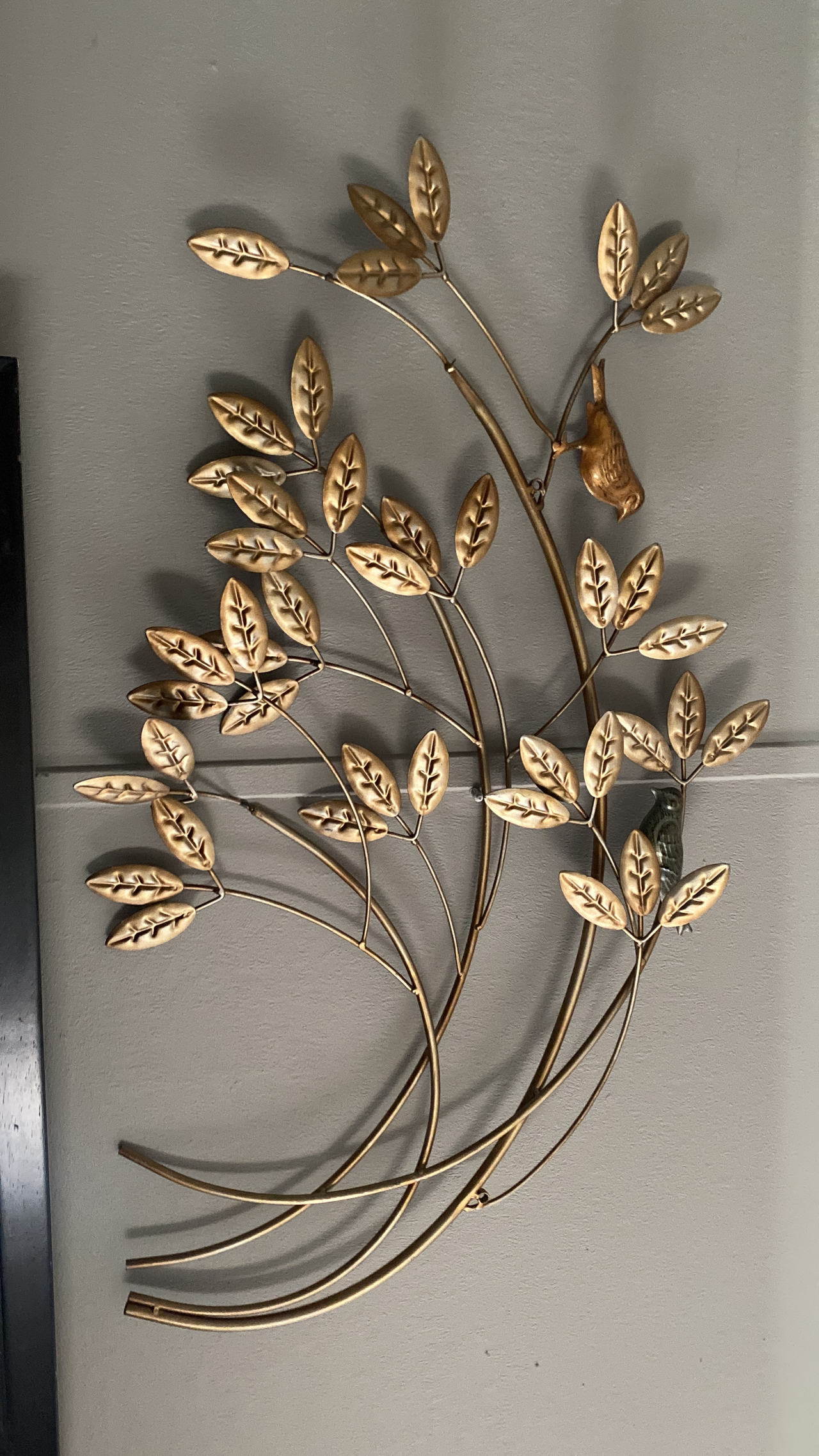 Gold Metal Branch and Bird Wall Art