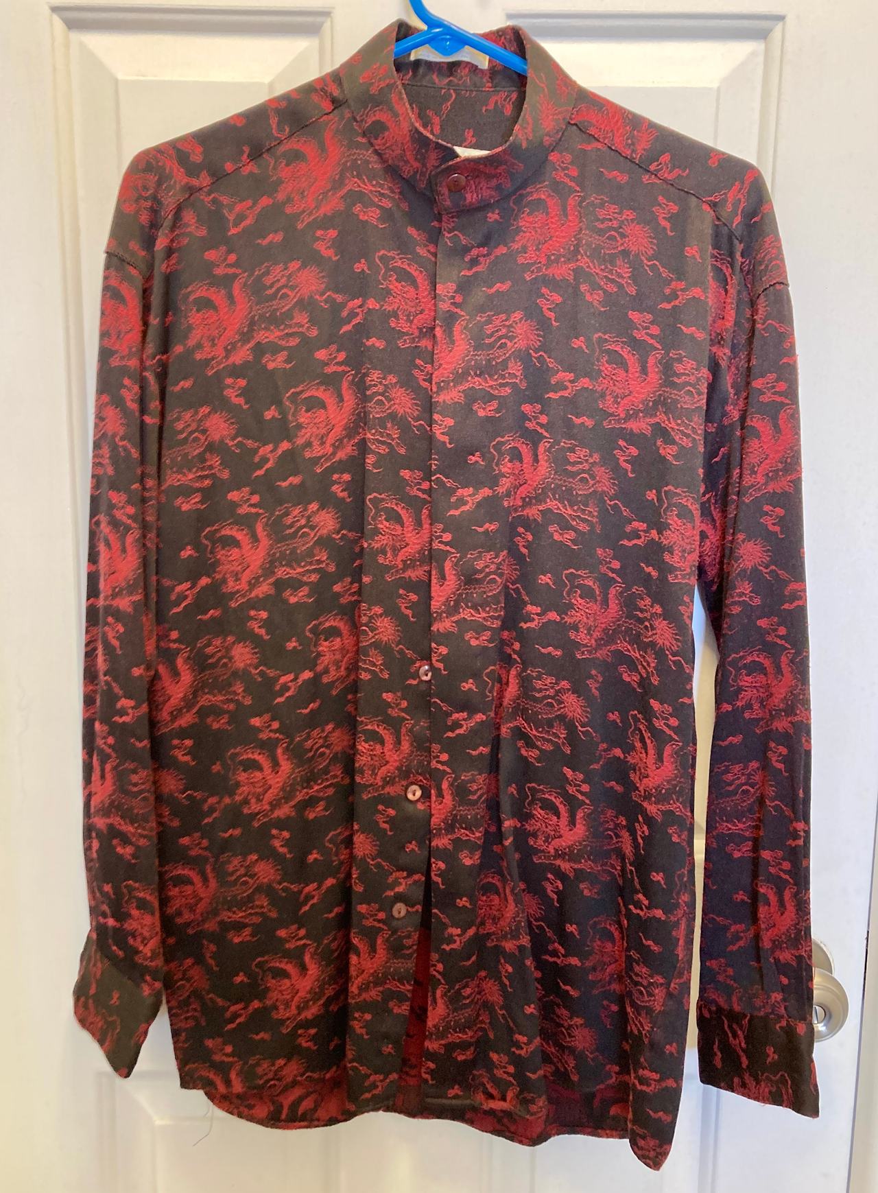 Men's Dragon Print Mandarin Collar Button Down Shirt