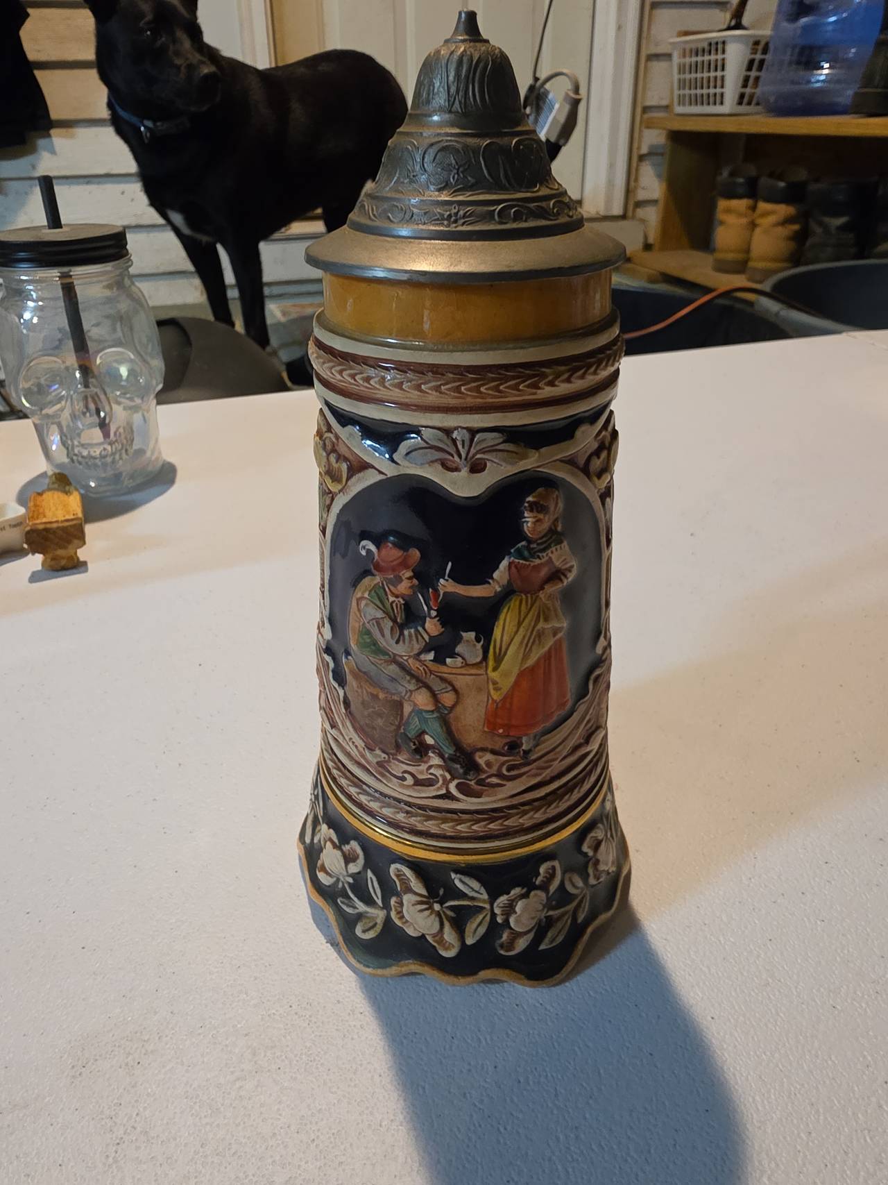 German Beer Stein with Pewter Lid