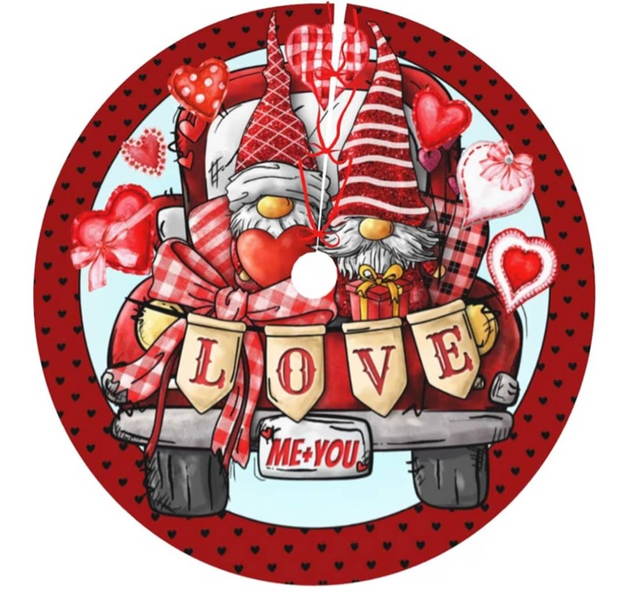 Valentine's Day Black and Red Heart Love Gnome 36 Inch Christmas Tree Skirt