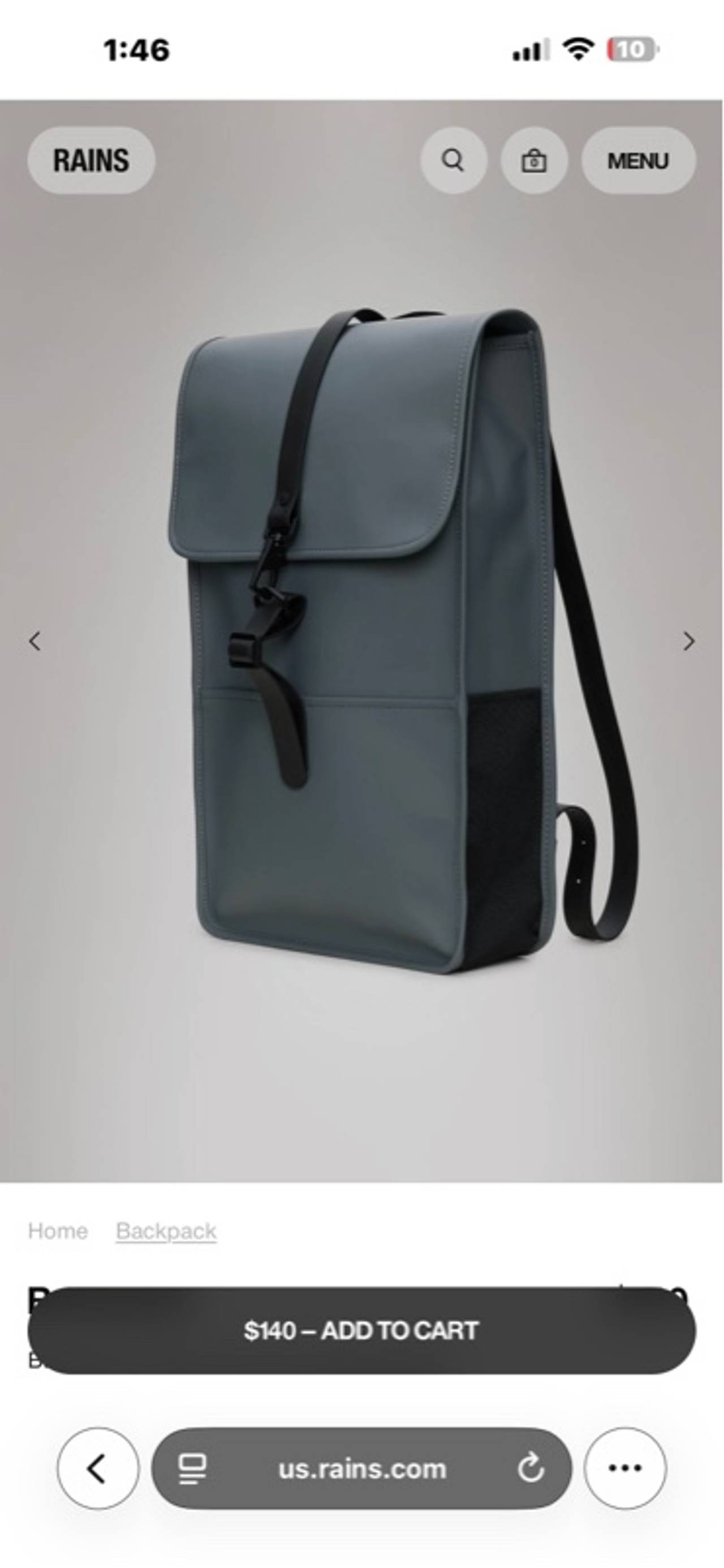 RAINS Mini Waterproof Backpack Grey