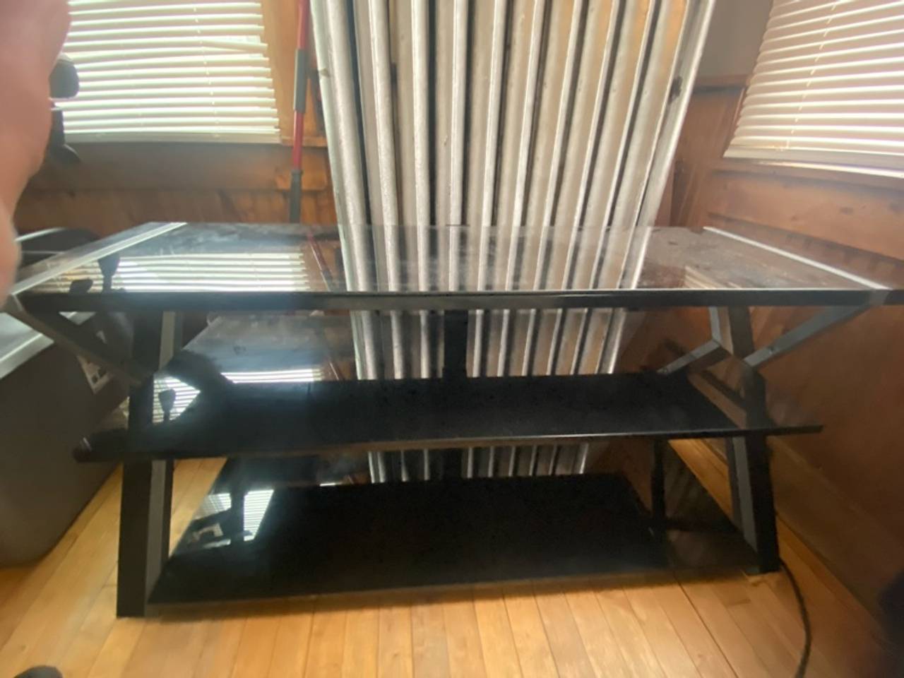 Black TV Stand with Glass Shelves