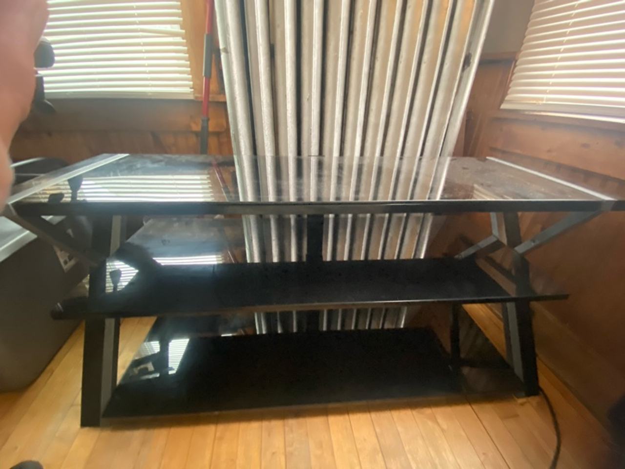 Black TV Stand with Glass Shelves