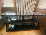Black TV Stand with Glass Shelves - Image 1