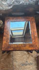 Rustic Wood and Metal End Tables with Glass Inset - Image 2