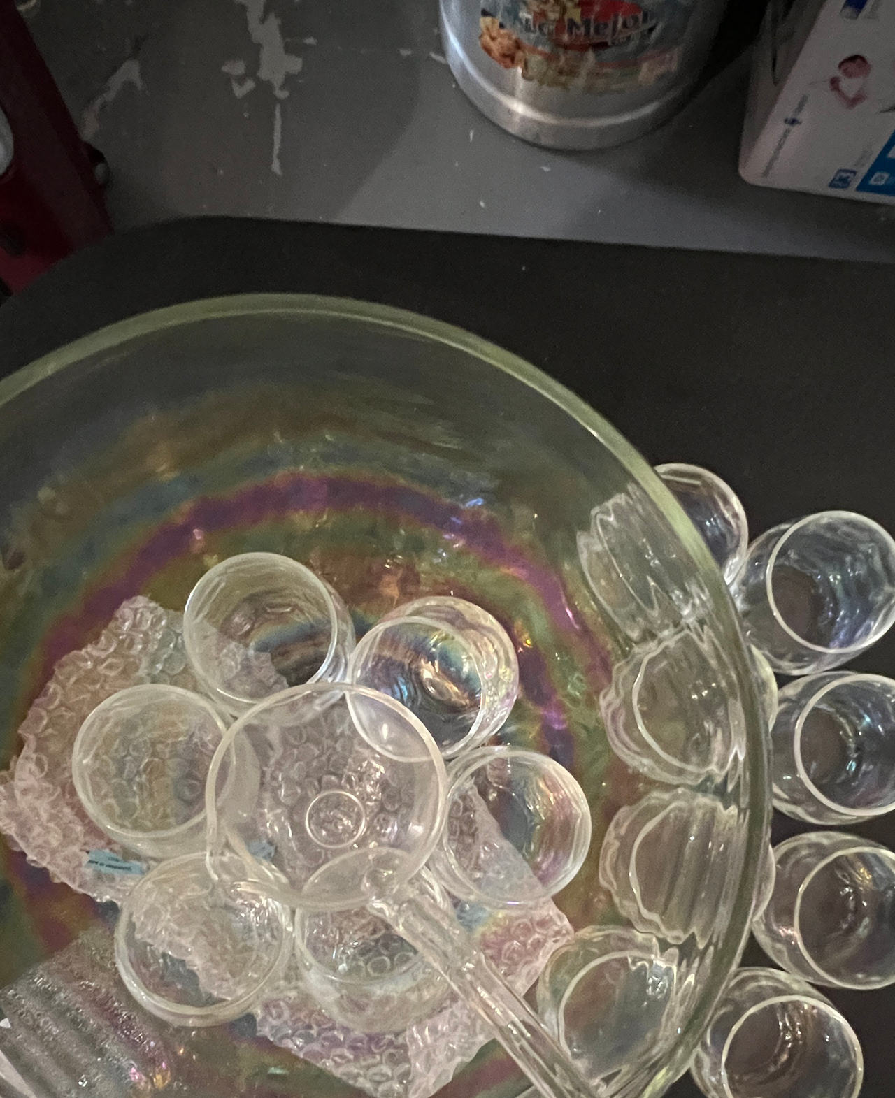 Federal Glass Iridescent Punch Bowl Set