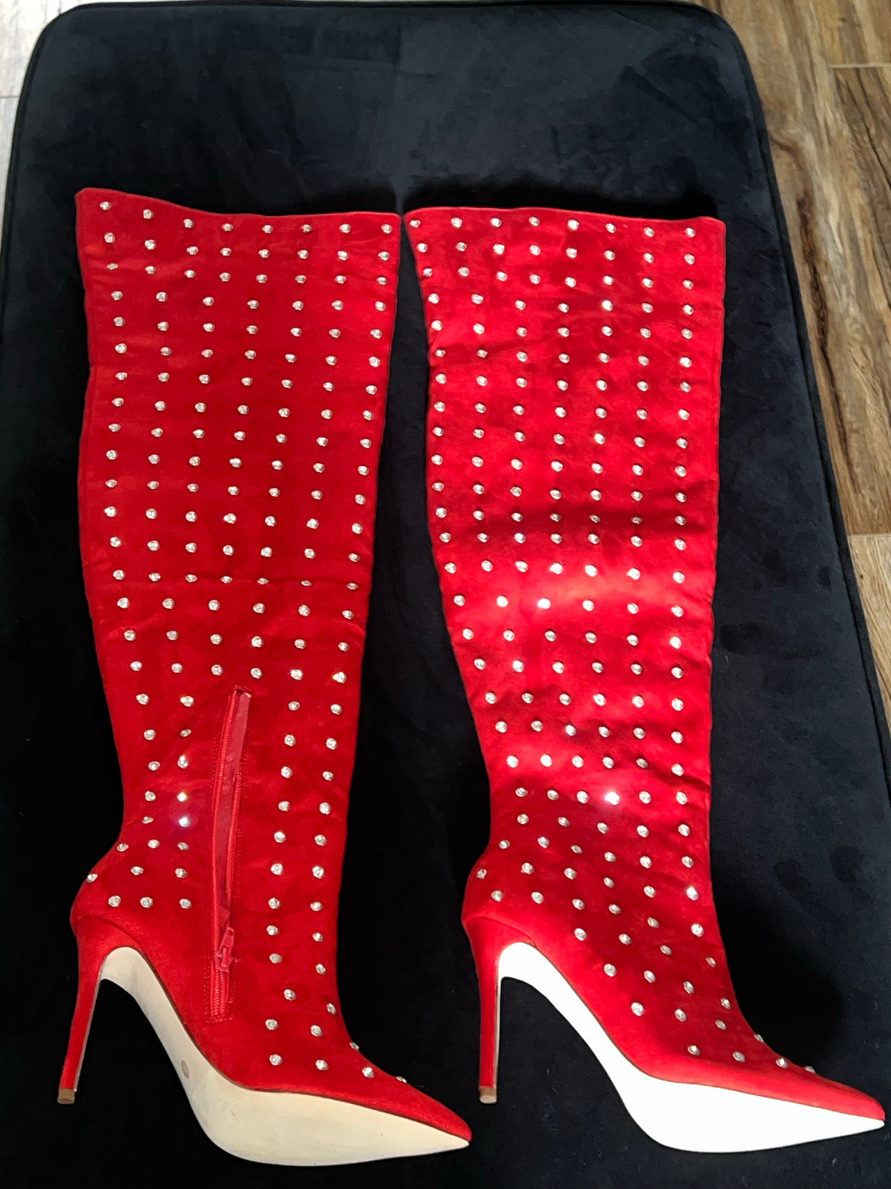 Muccia All-Over Rhinestone Thigh High Boots