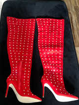 Muccia All-Over Rhinestone Thigh High Boots - Image 1