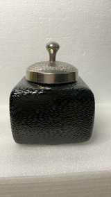 Vintage Textured Black Glass Decorative Jar with Metal Lid - Image 3