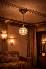 French Art Deco Facetted Brass and Etched Glass Globe Pendant - Image 2