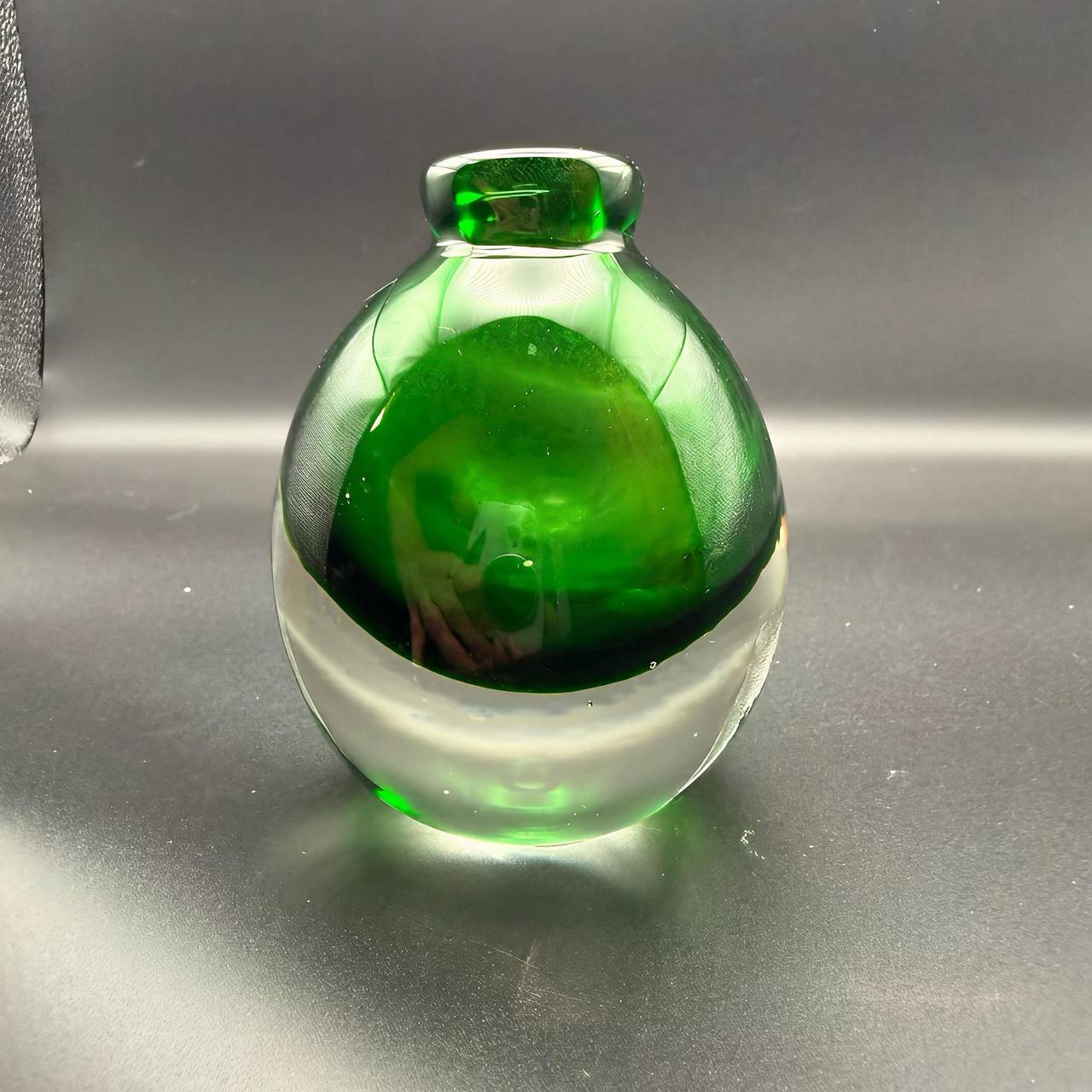 Green Sommerso Art Glass Bud Vase