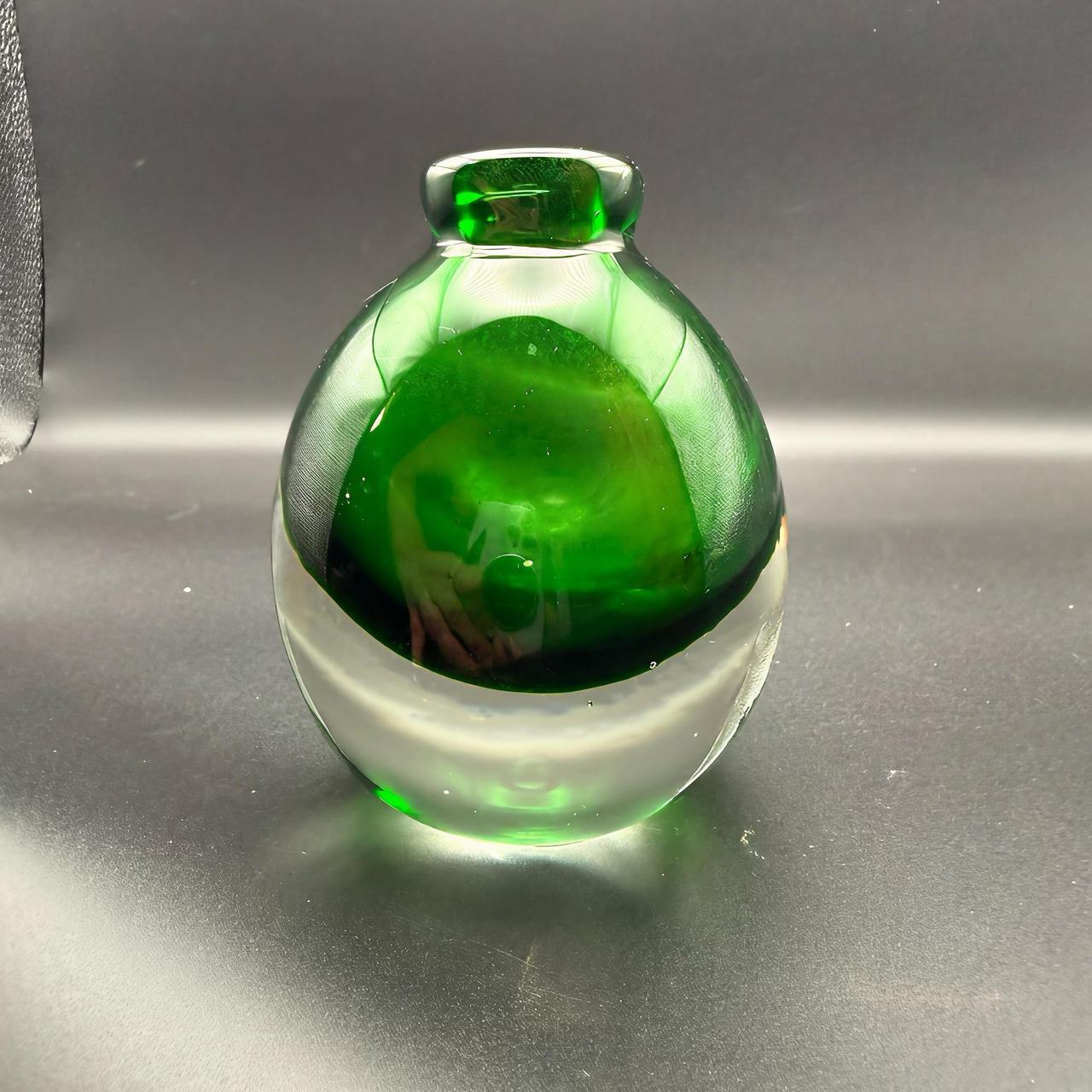 Green Sommerso Art Glass Bud Vase