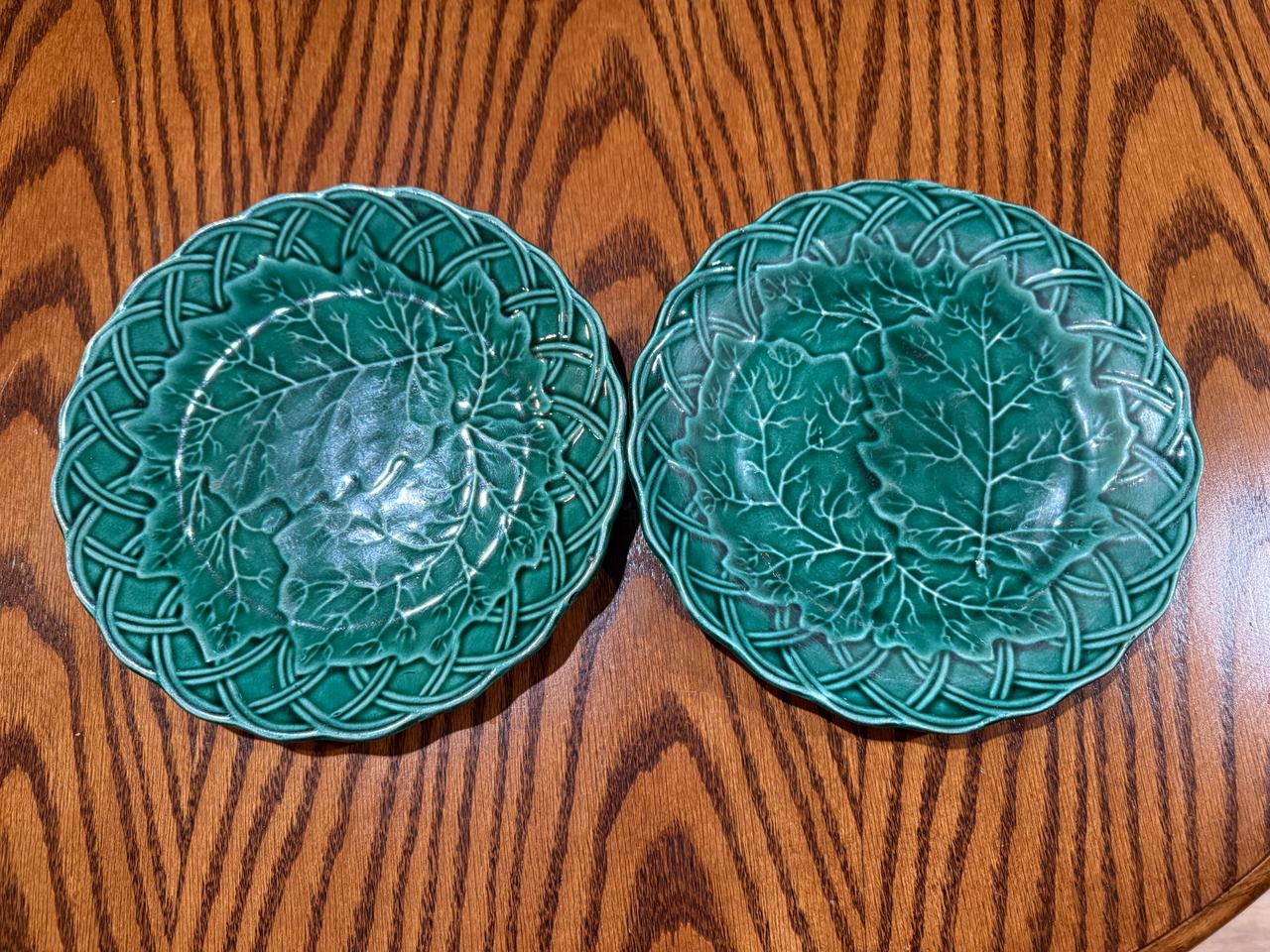 Bordallo Pinheiro Green Majolica Leaf Plates