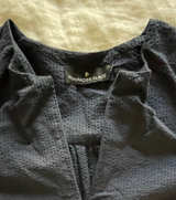 Pomander Place Navy Seersucker V-Neck Blouse - Image 1