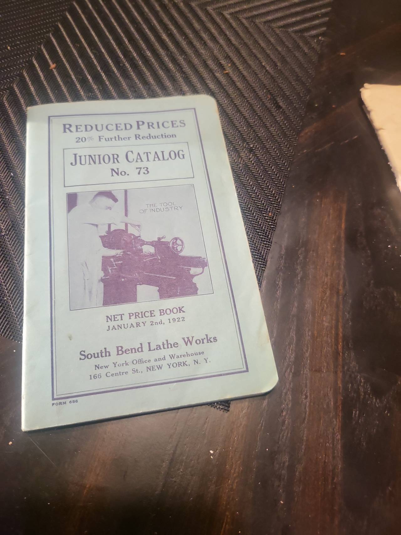 1922 South Bend Lathe Works Junior Catalog No. 73 Net Price Book
