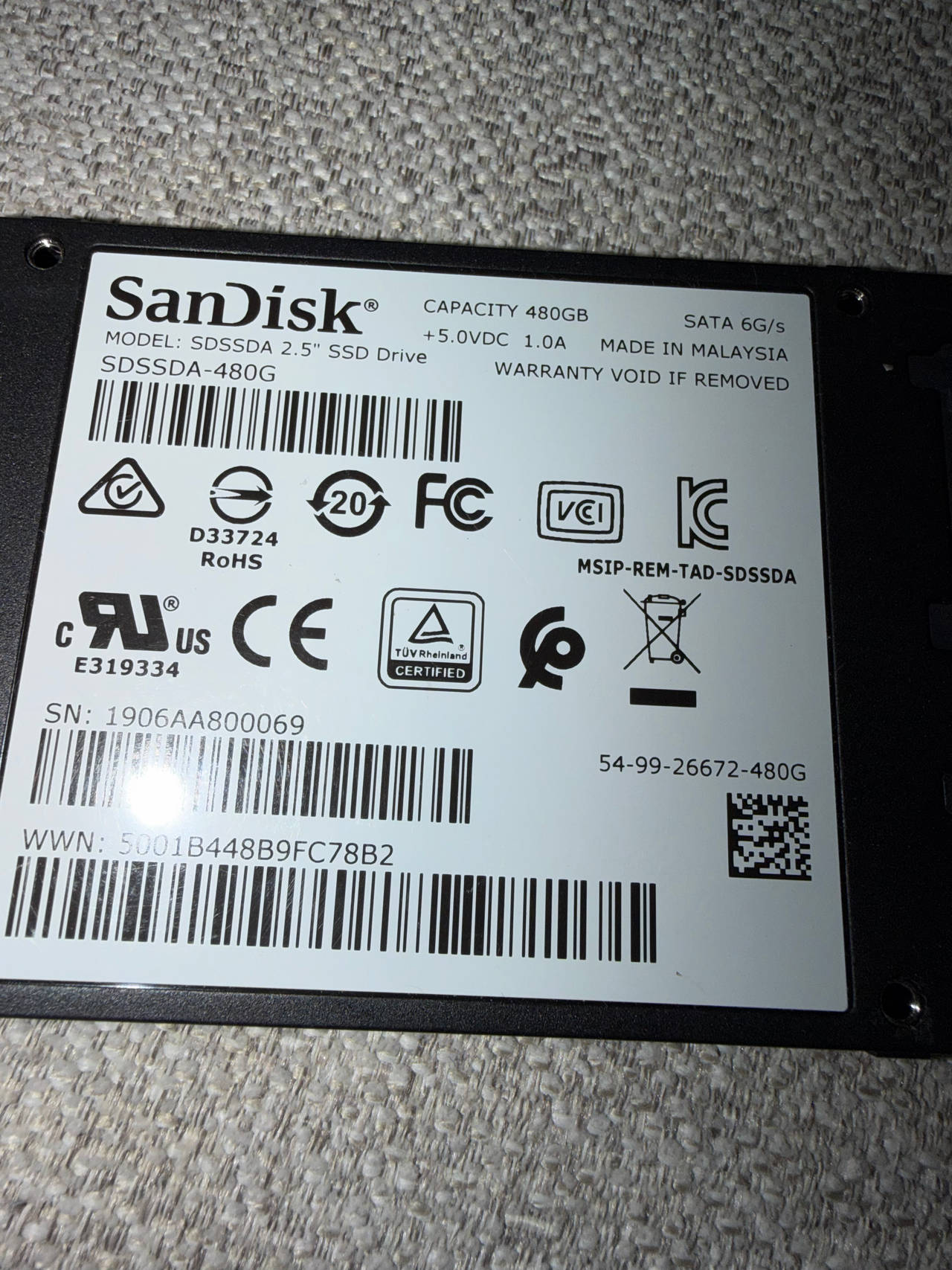 SanDisk SSD Plus 480GB Internal SATA SSD UNTESTED
