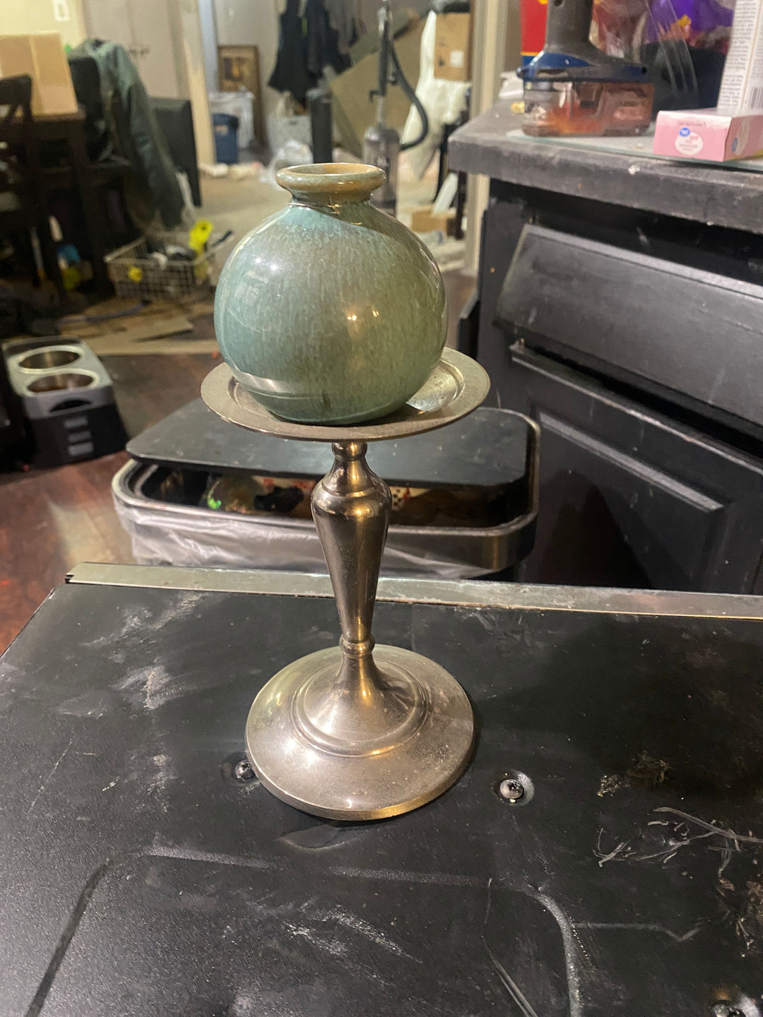 Ceramic Bud Vase with Metal Stand