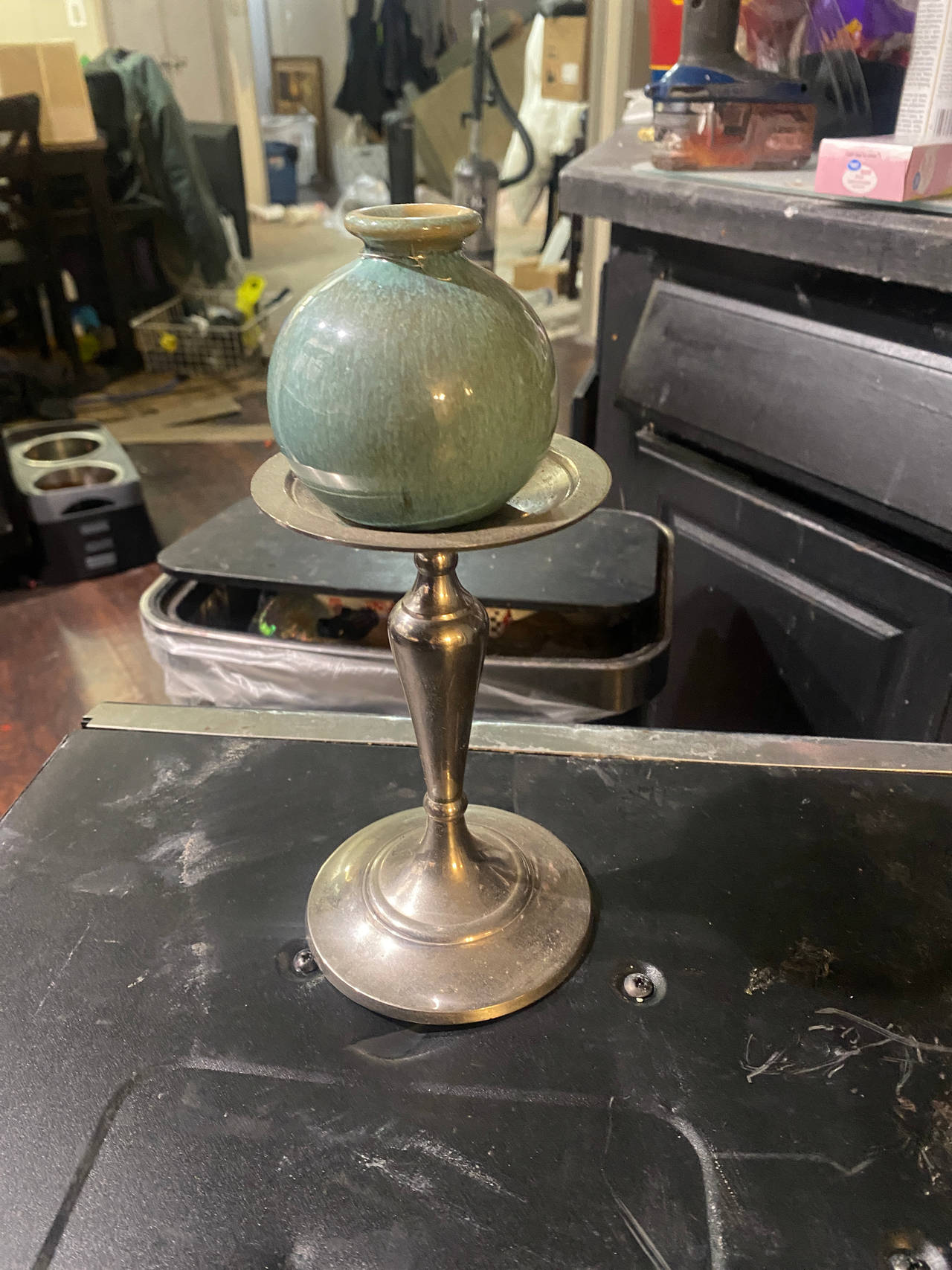 Ceramic Bud Vase with Metal Stand