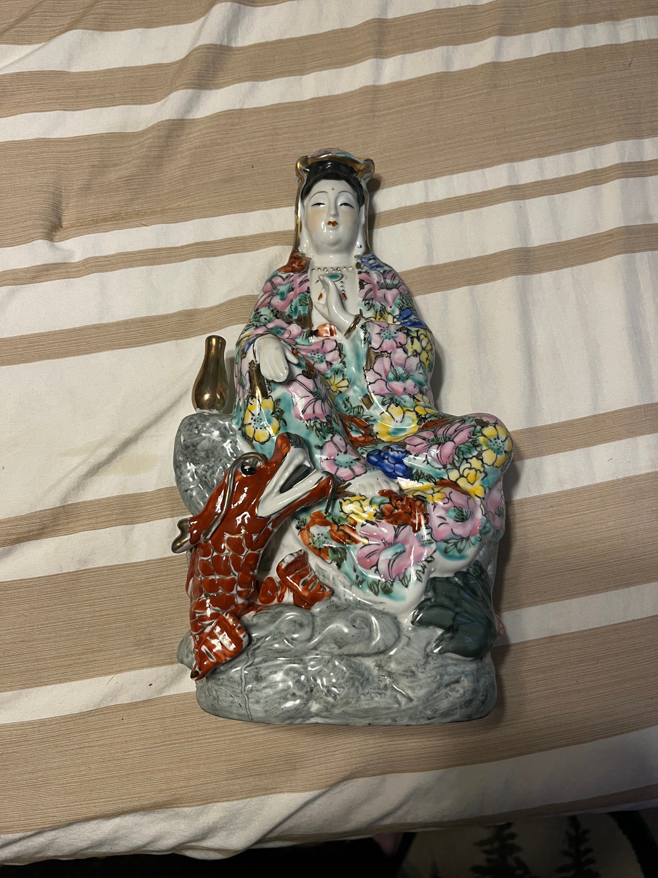Vintage Chinese Porcelain Guan Yin Statue with Dragon