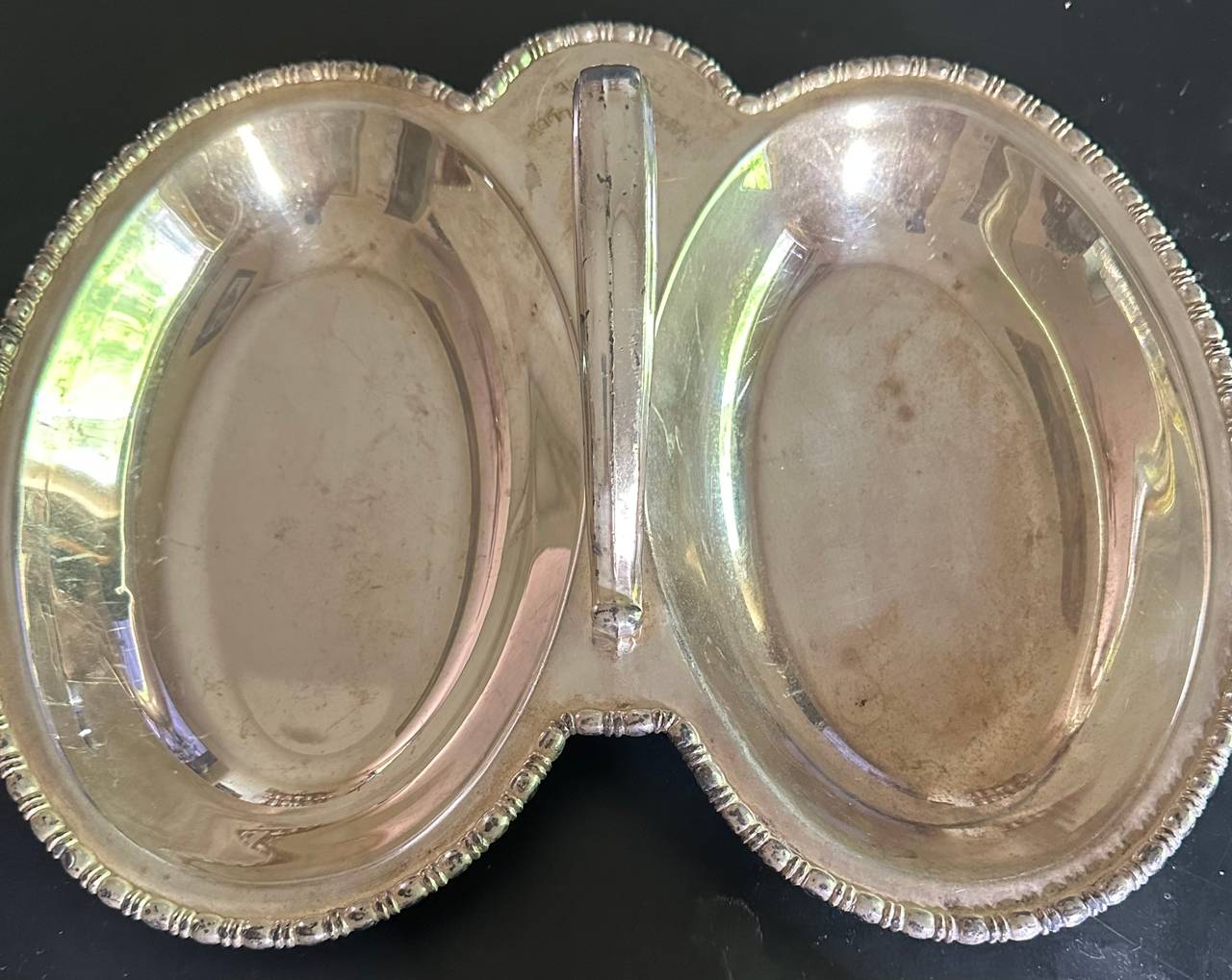 Vintage Lehman Brothers Silver Plated Double Divided Serving Dish with Handle