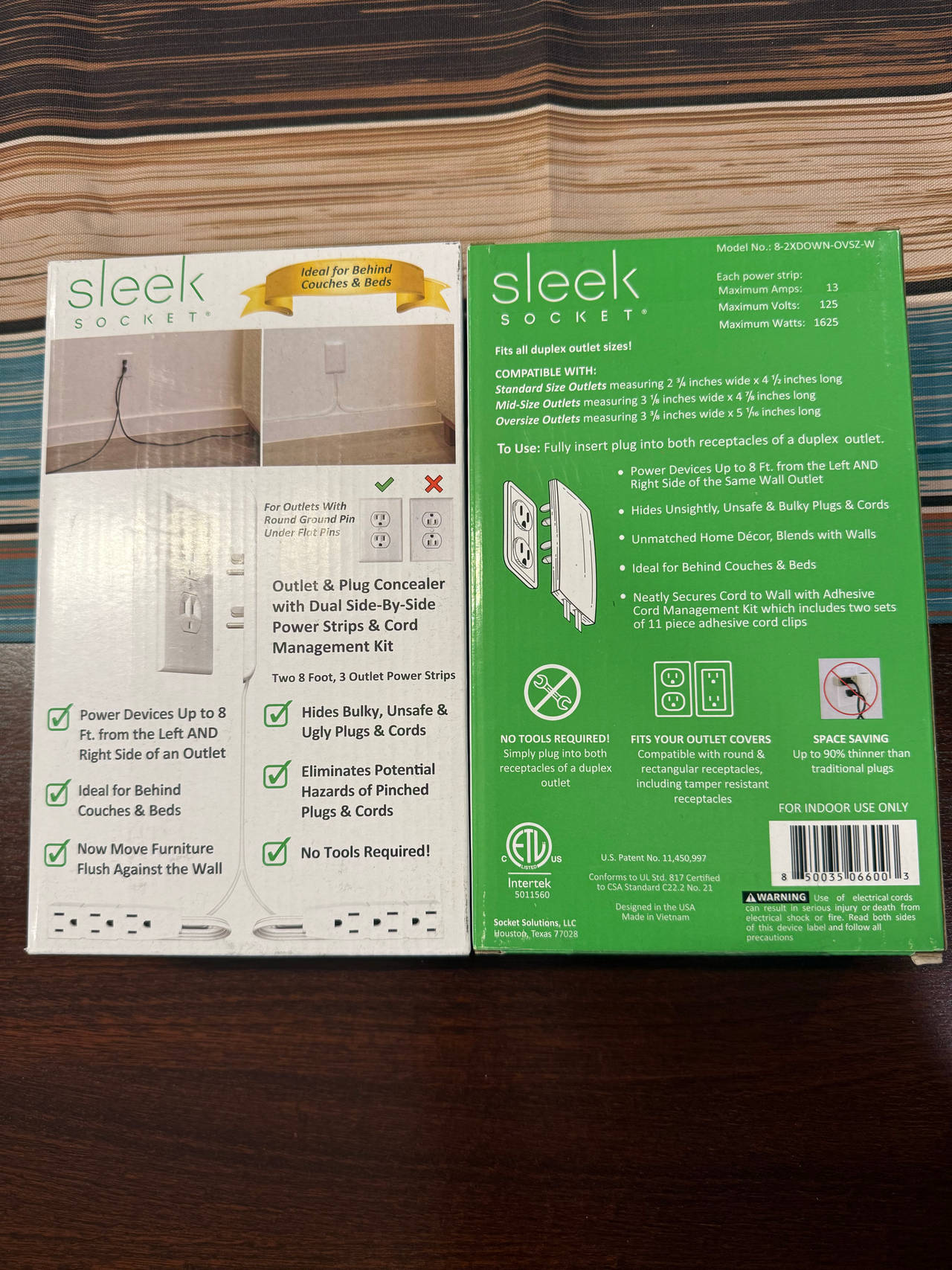 Sleek Socket Outlet Concealer with Dual Side-By-Side Power Strips