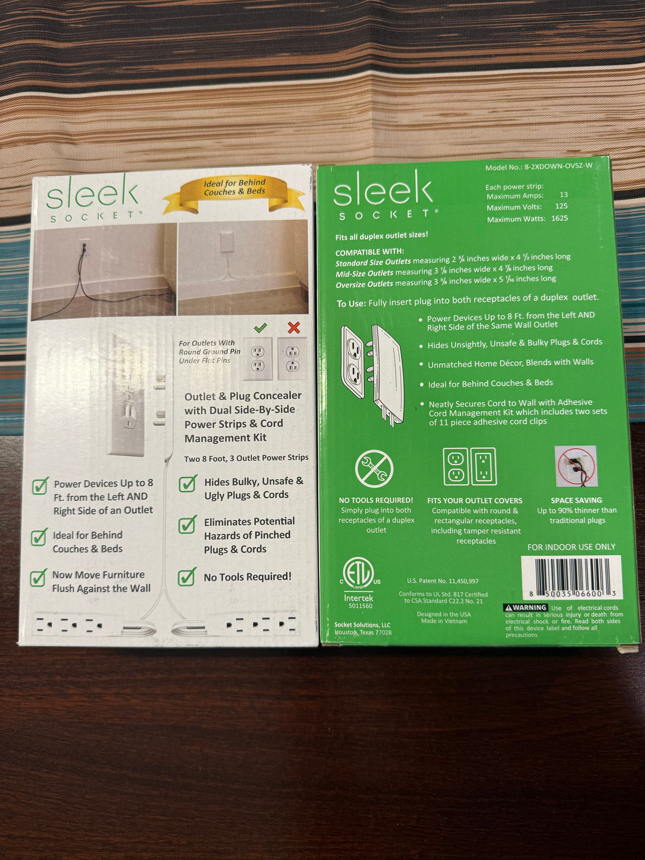 Sleek Socket Outlet Concealer with Dual Side-By-Side Power Strips